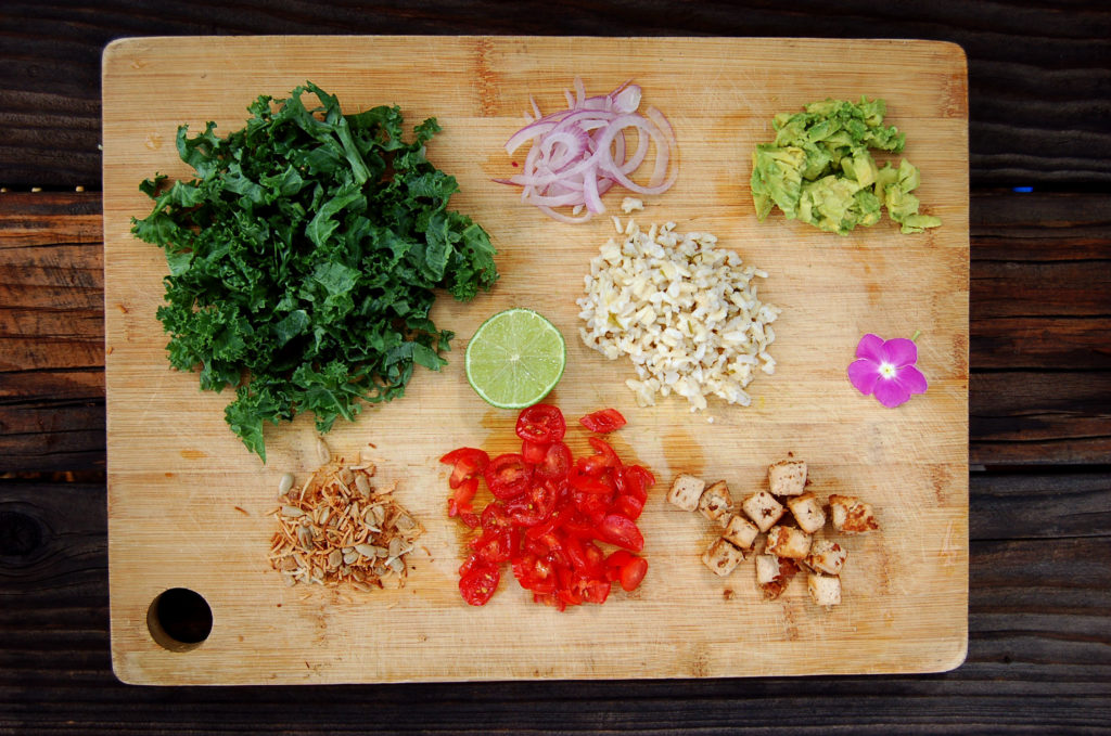 toasted_coconut_kale_salad_ingredeients_cutting_board