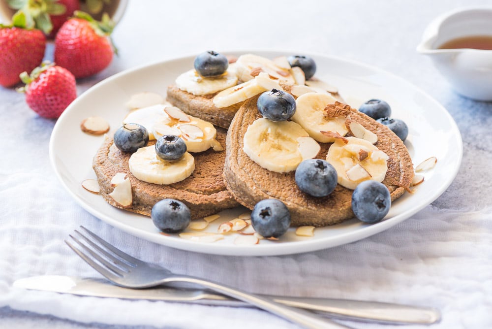 whole food plant based banana oatmeal pancakes. gluten free