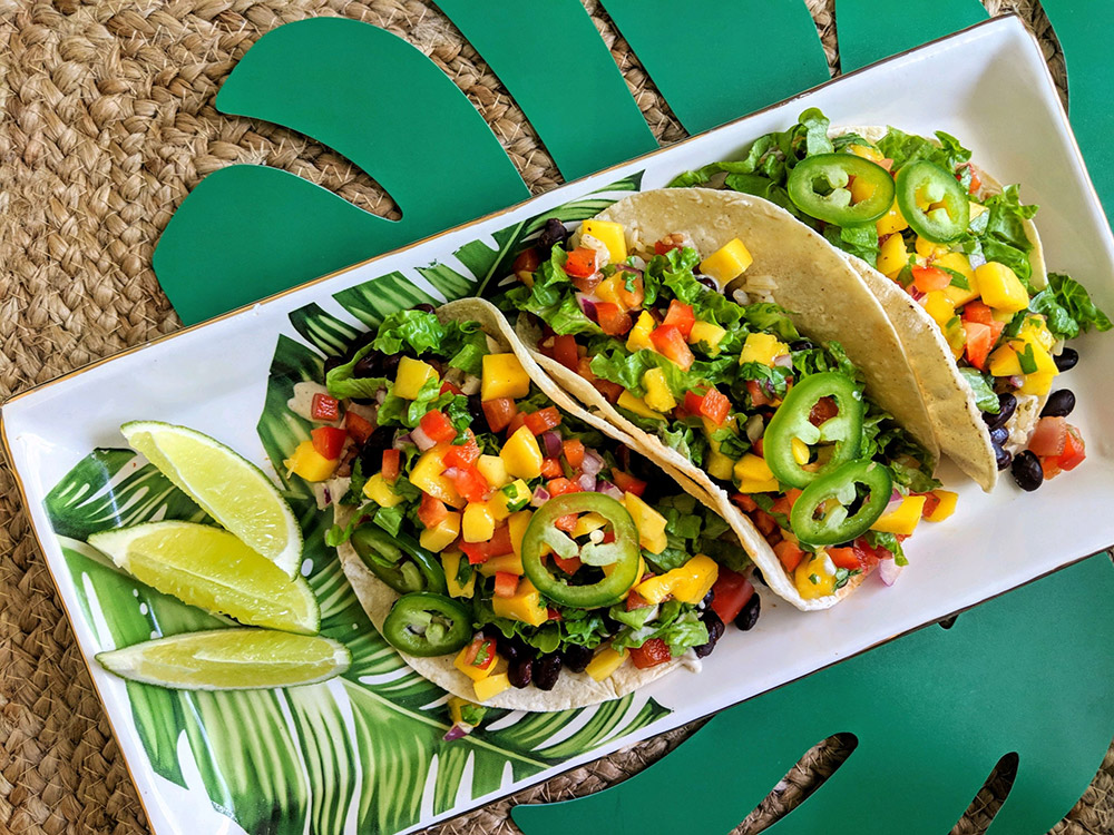 Caribbean-spiced Black Bean Tacos with Mango Salsa