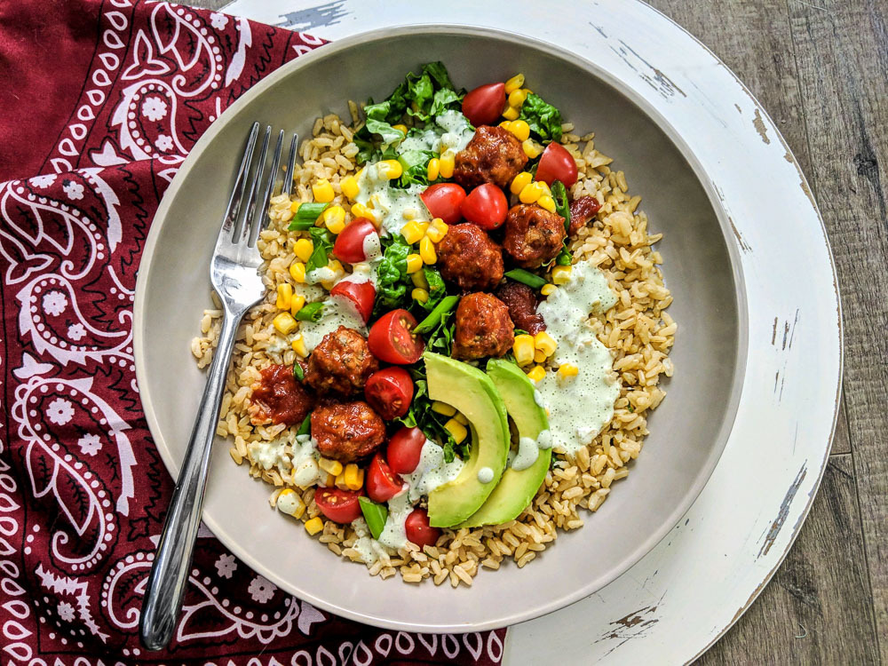 Spicy BBQ Chickpea Mini  Meatballs & Rice Bowl