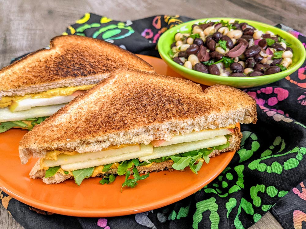 Grilled Cheesy Apple Sandwich and Black & White Bean Salad