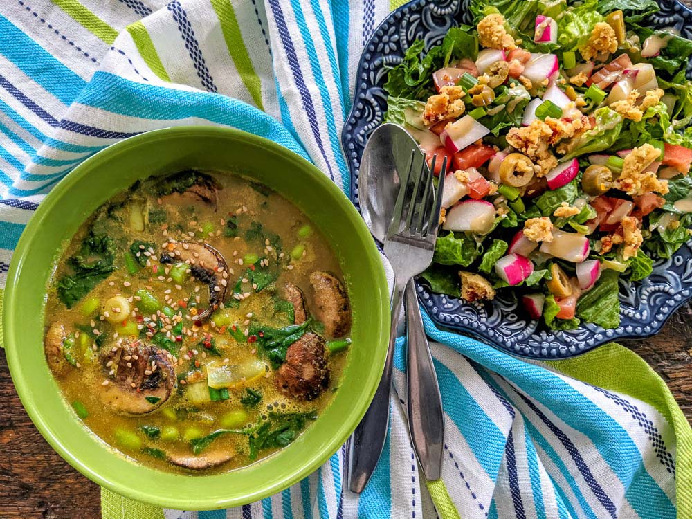 Warming Beans & Greens Miso Soup and Winter Radish & Parsley Salad