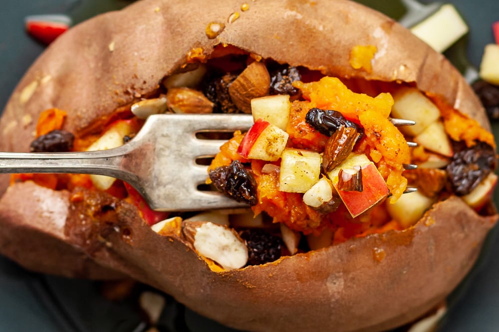 dairy free Apple Raisin Stuffed Sweet Potatoes