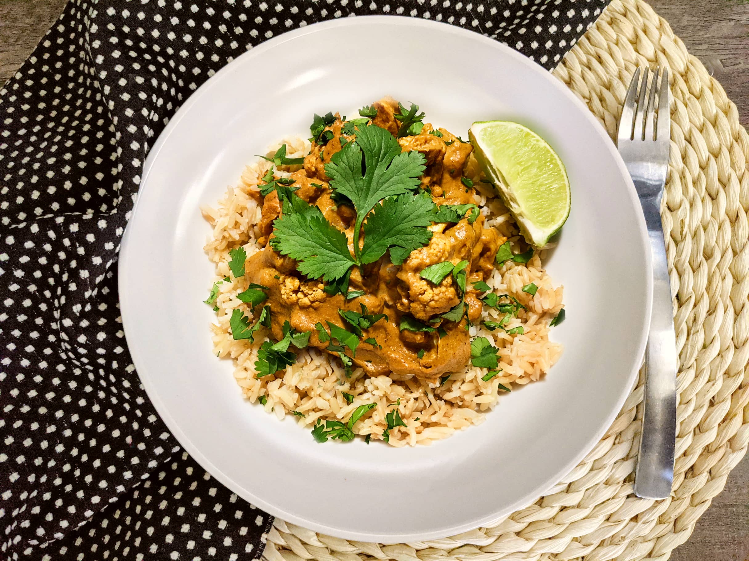 Plant based Cauliflower Masala over Brown Basmati Rice