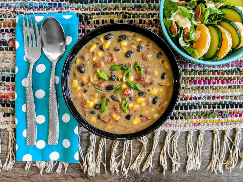 Creamy Southwestern Corn Black Bean Soup with Chipotle Ranch Salad