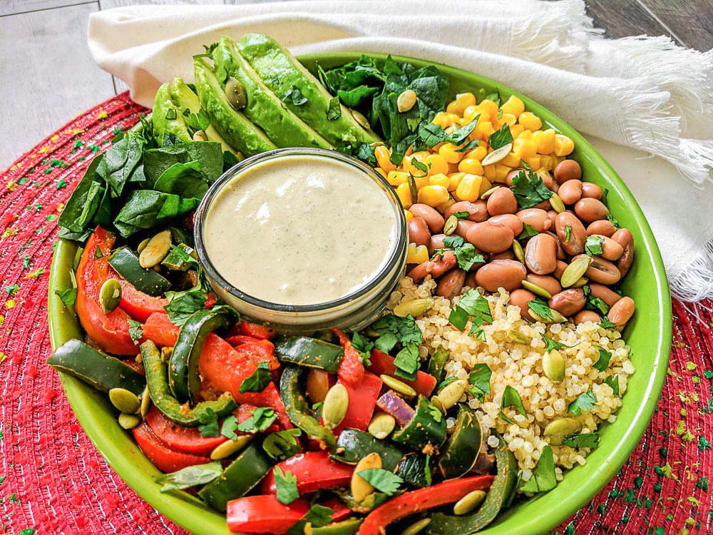 Vegan Chipotle spiced Pintos Peppers Bowl