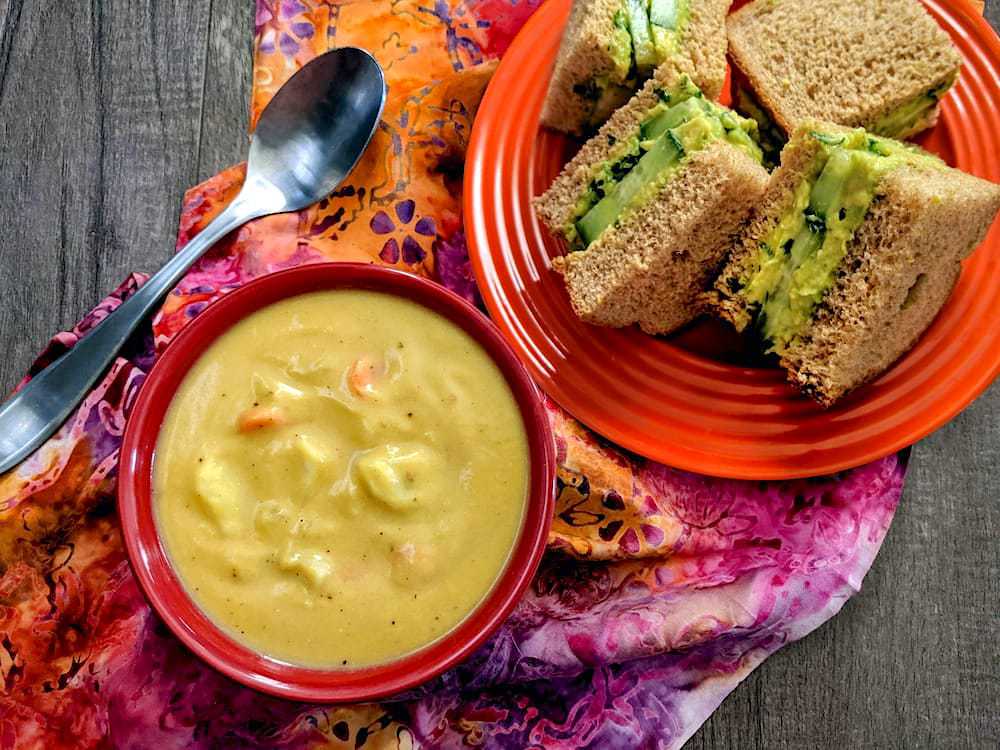 Dirty Wizards Dairy Free Potato Soup with Cucumber Finger Sandwiches