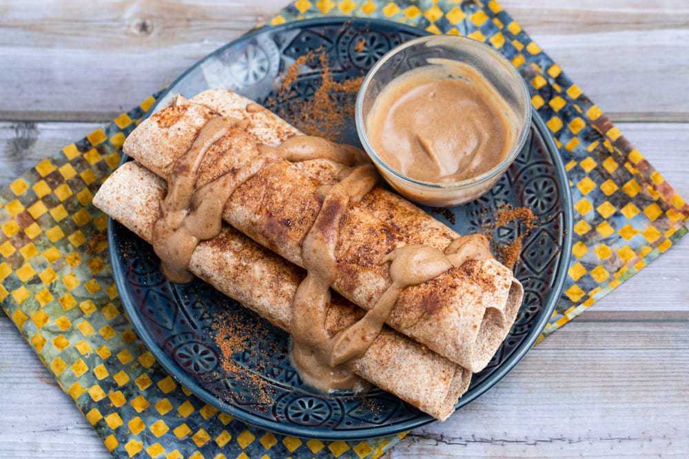 Apple Cinnamon Cream Cheese Taquitos with Salted Caramel