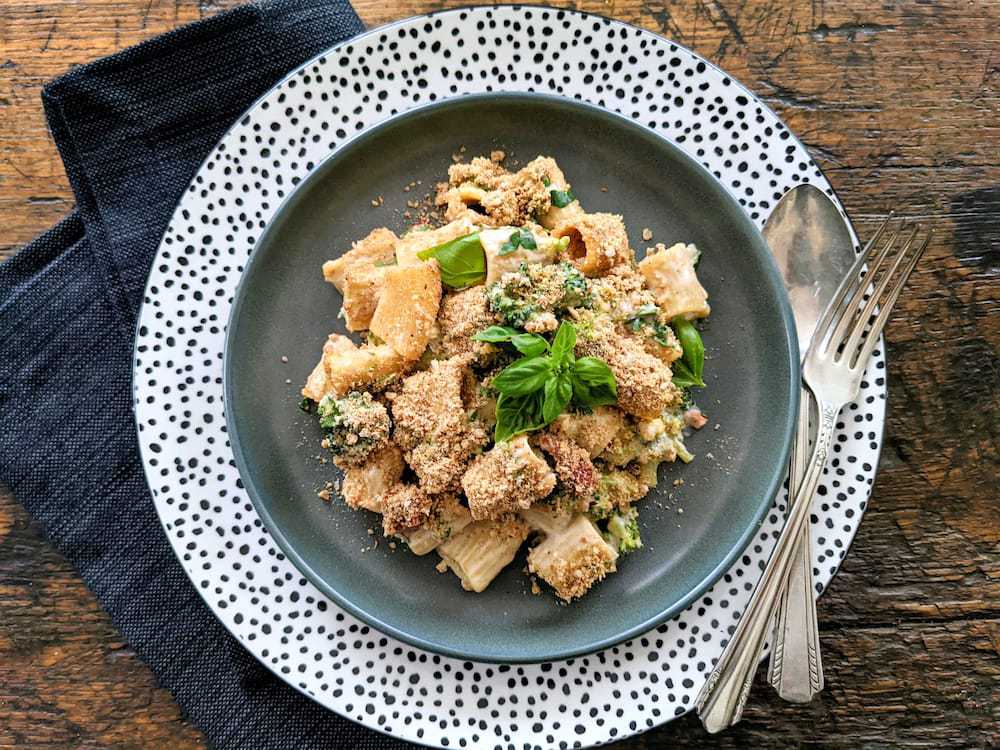 Dairy Free Cheesy Sun-dried Tomato, Roasted Garlic Broccoli Pasta Bake