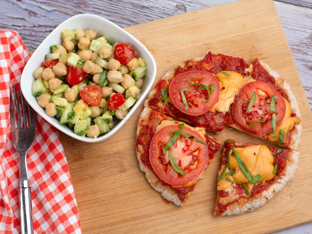 Empire State Pizza Margherita and Veggie Chickpea Salad