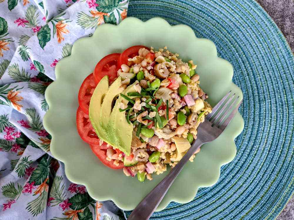 Crispy WFPB Milletballs and Chopped Salad with Sunny Vinaigrette