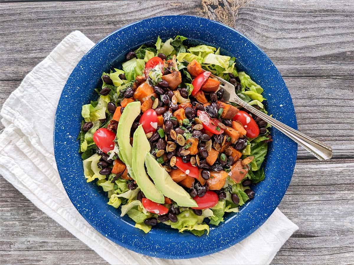 Loaded Black Bean Roasted Tater Vegan BLT Salad