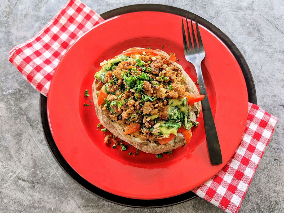 Creamed Spinach Whole-Food Plant-Based Italiano Baked Potato