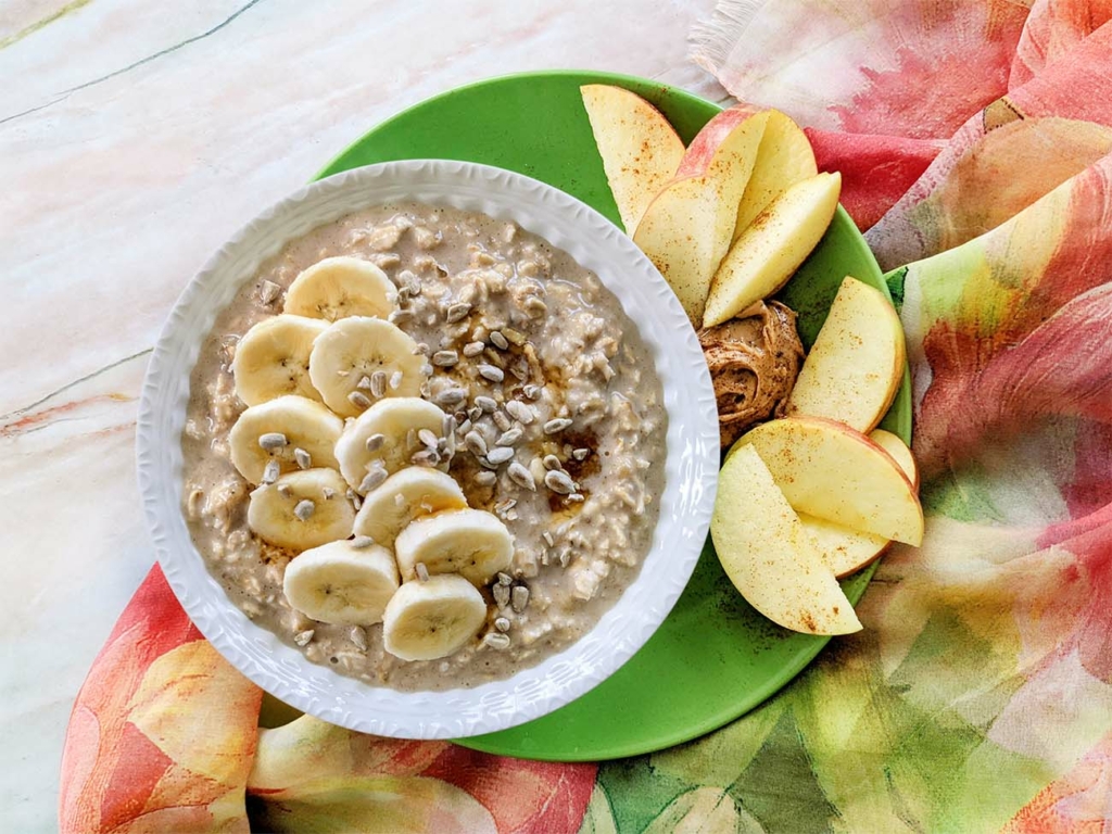 Penny-pinching Banana Bread Dairy Free Overnight Oats and Peanut Butter Apple Wedges
