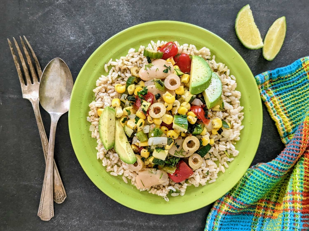 Summertime Oil Free Succotash with Lime Dill Rice