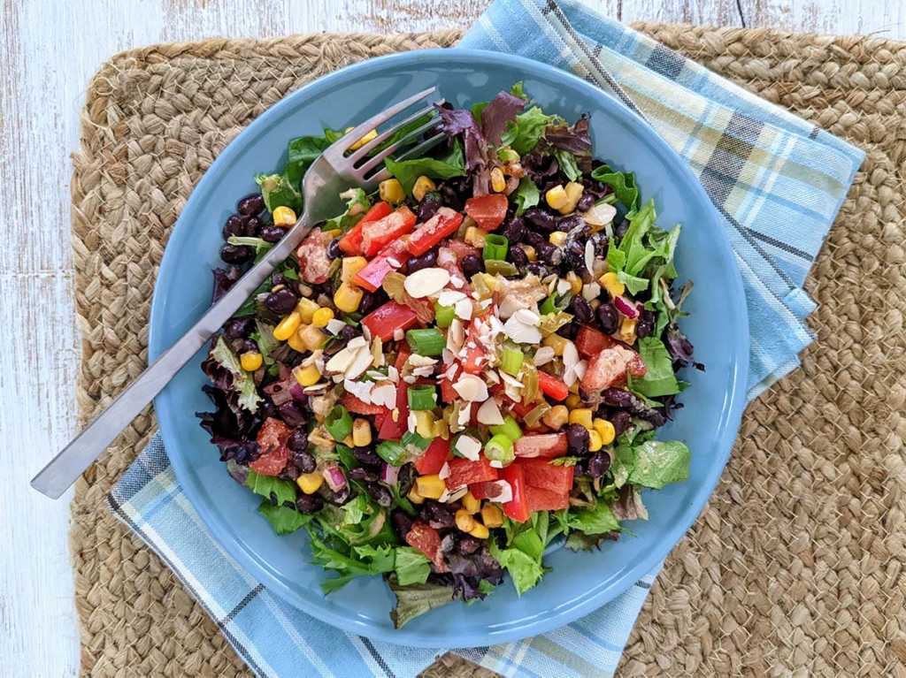 Big Ass Texas Caviar Salad with Whole-Food Plant-Based Almond Citrus Dressing