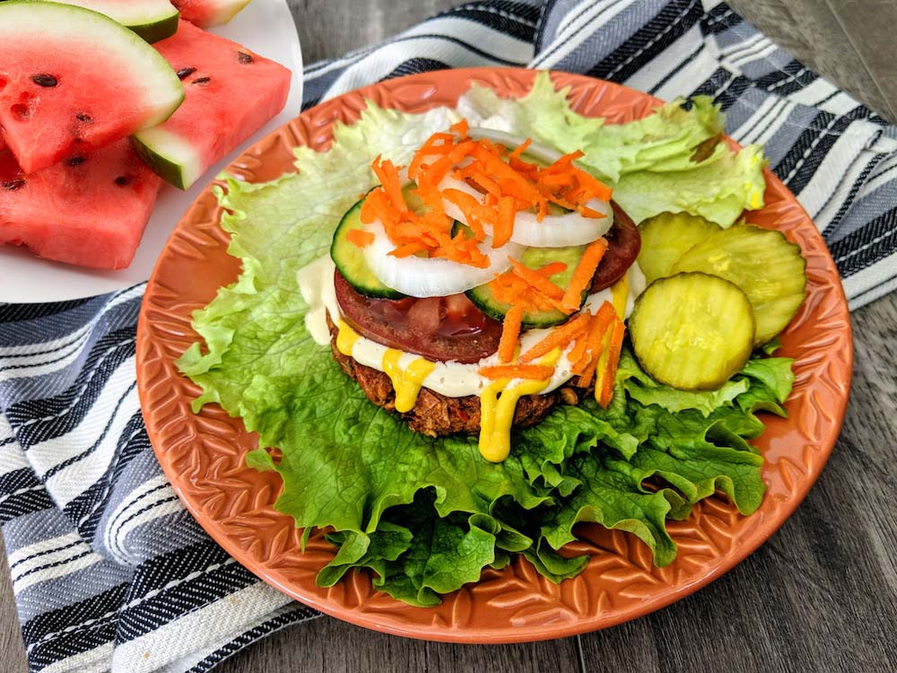 All-American Vegan Burger Lettuce Wrap and Watermelon Slices