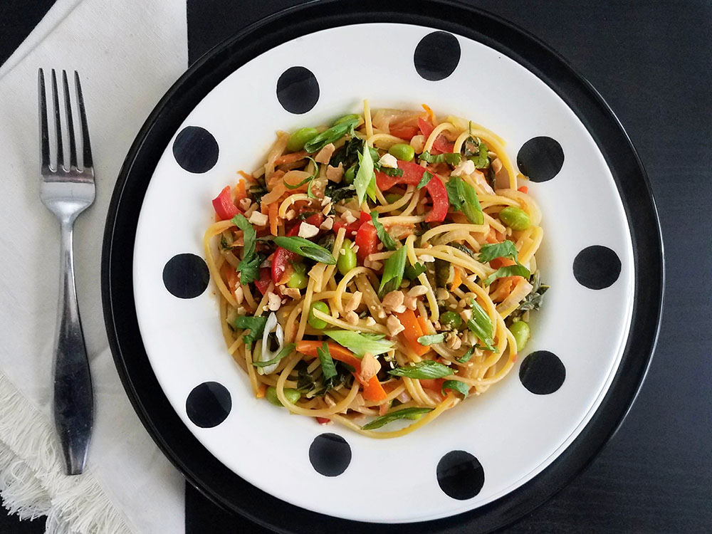 One Pot Garlicky Oil Free Almond Sauced Noodles