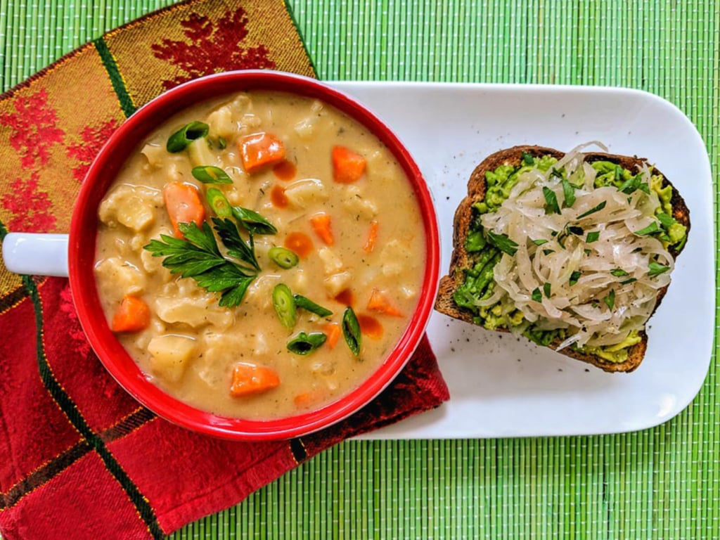 Creamy Vegan Cauliflower Carrot Soup with Classic Avocado Toast