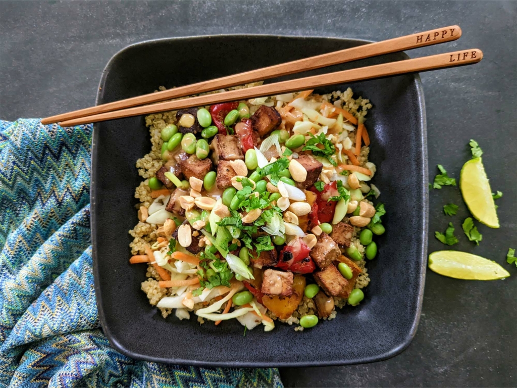 Peanutty Tofu Whole Food Plant Based Quinoa Bowl