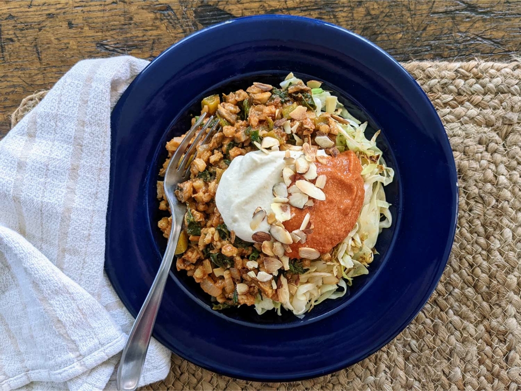 Unstuffed Whole-Food Plant-Based Cabbage Rolls Kohlrouladen with Creamy Tomato Sauce