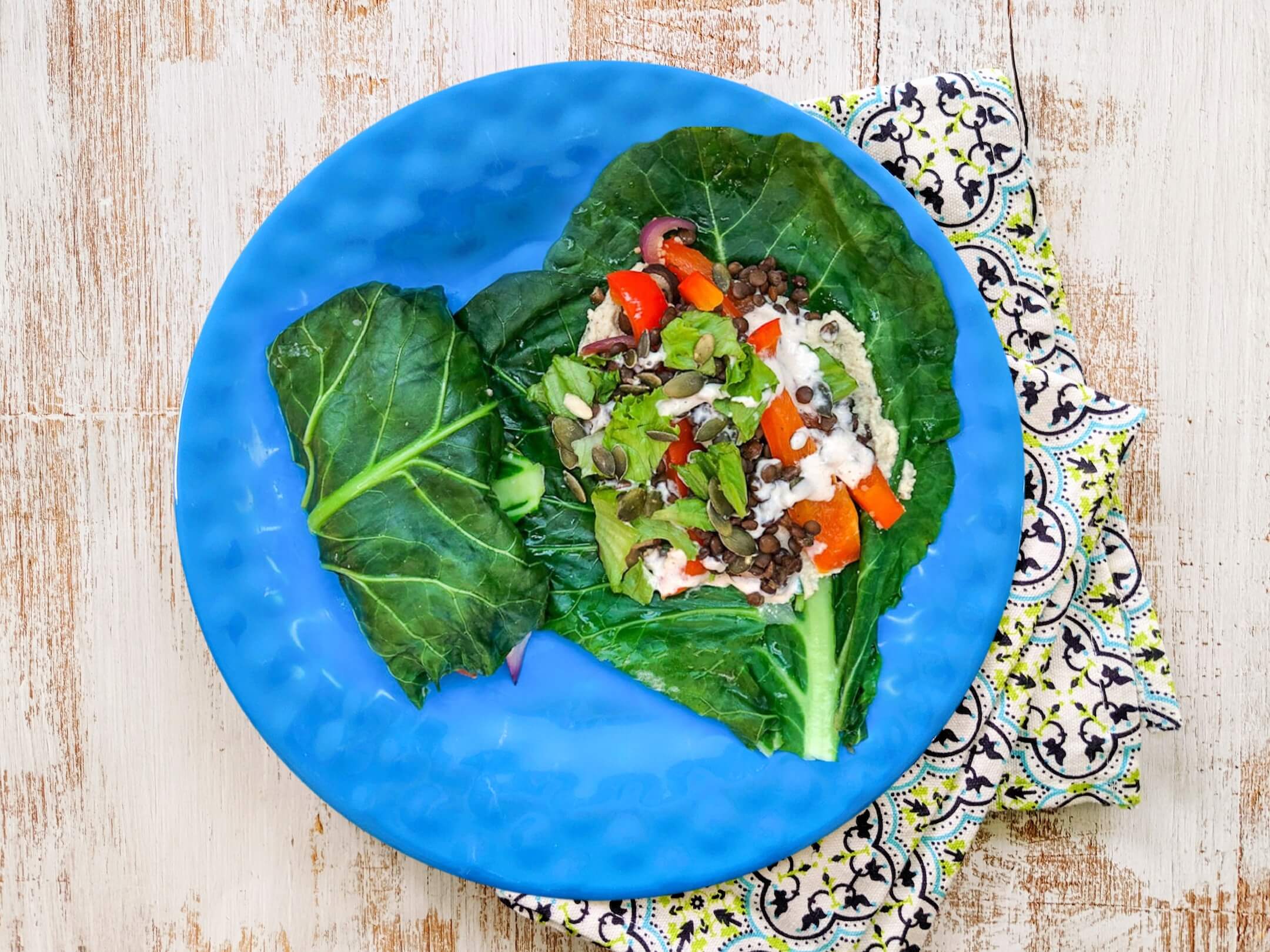 Whole Food Plant Based Groovy Veggie Loaded Collard Wraps with Lemony Tahini Dressing