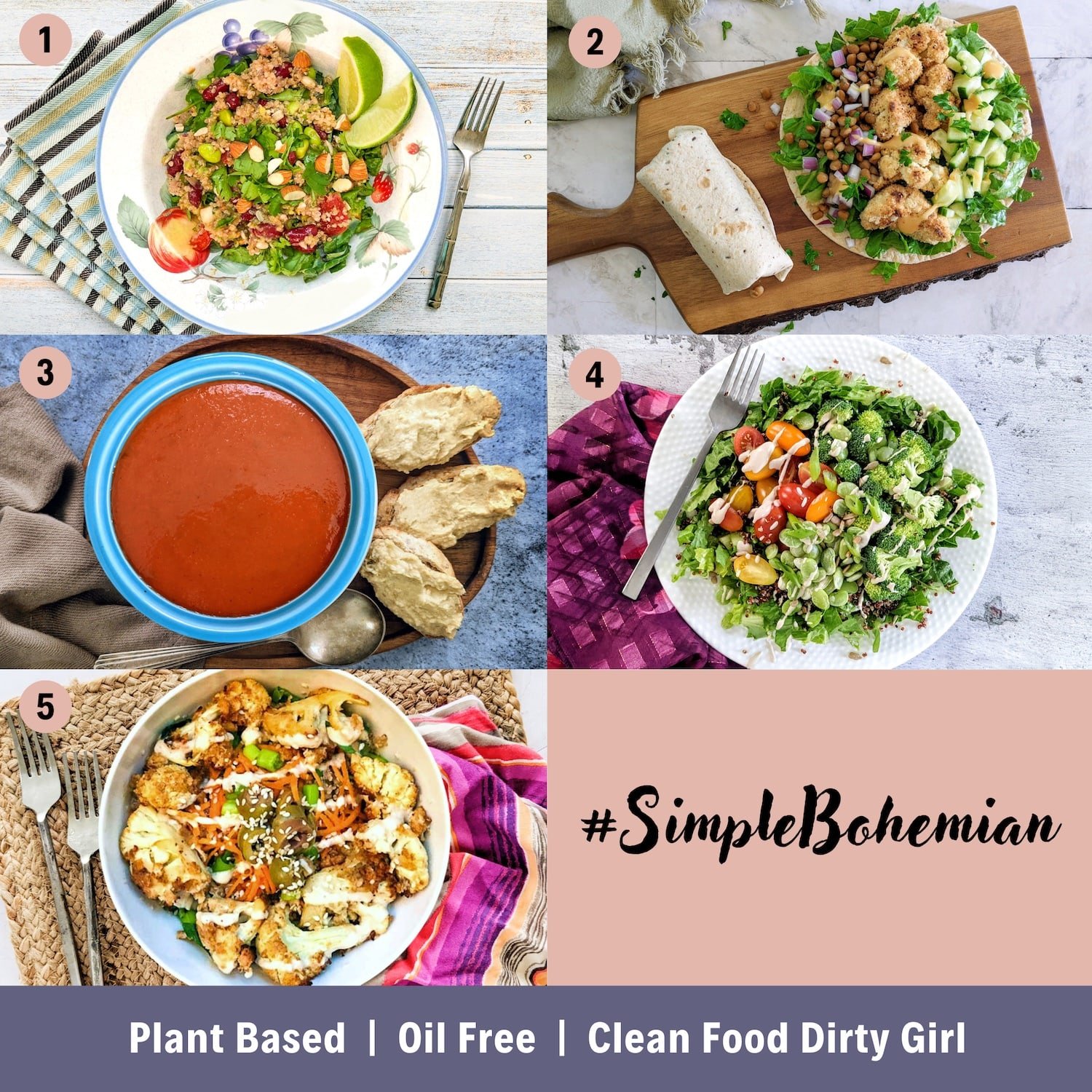 Simple Bohemian OIl Free Vegan Meal Plan