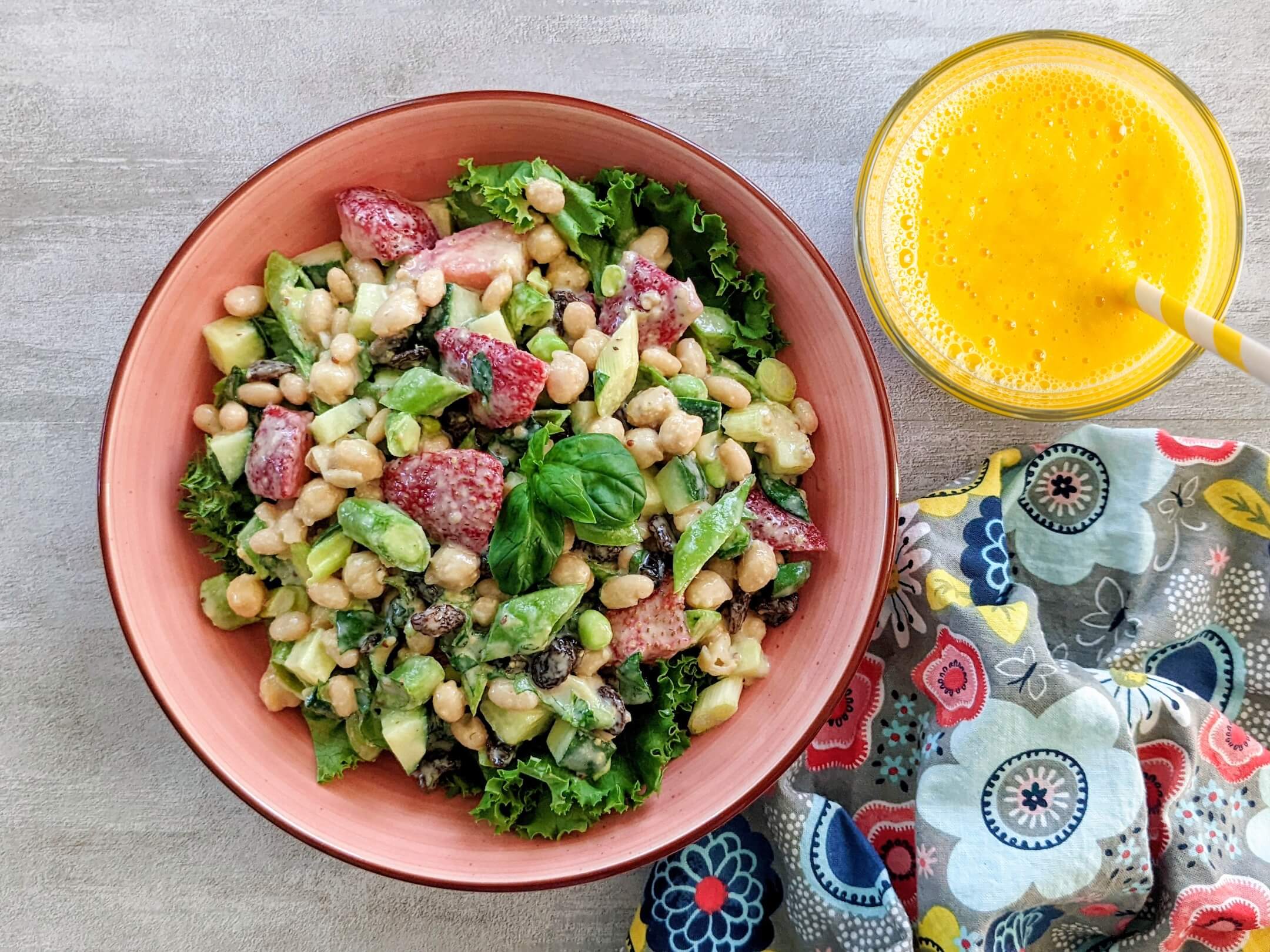 Strawberry Cucumber Bean Salad and Dairy Free Tropical Breeze Smoothie
