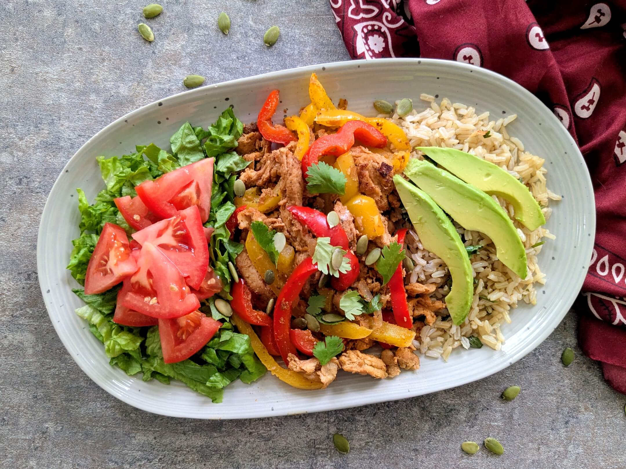 Soy Curl Fajita Rice Plate