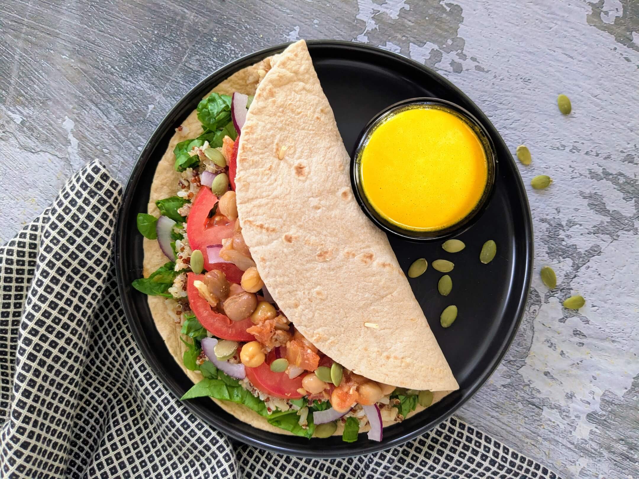 Ful Mudammas Wrap with Lemon Turmeric Tahini Dressing