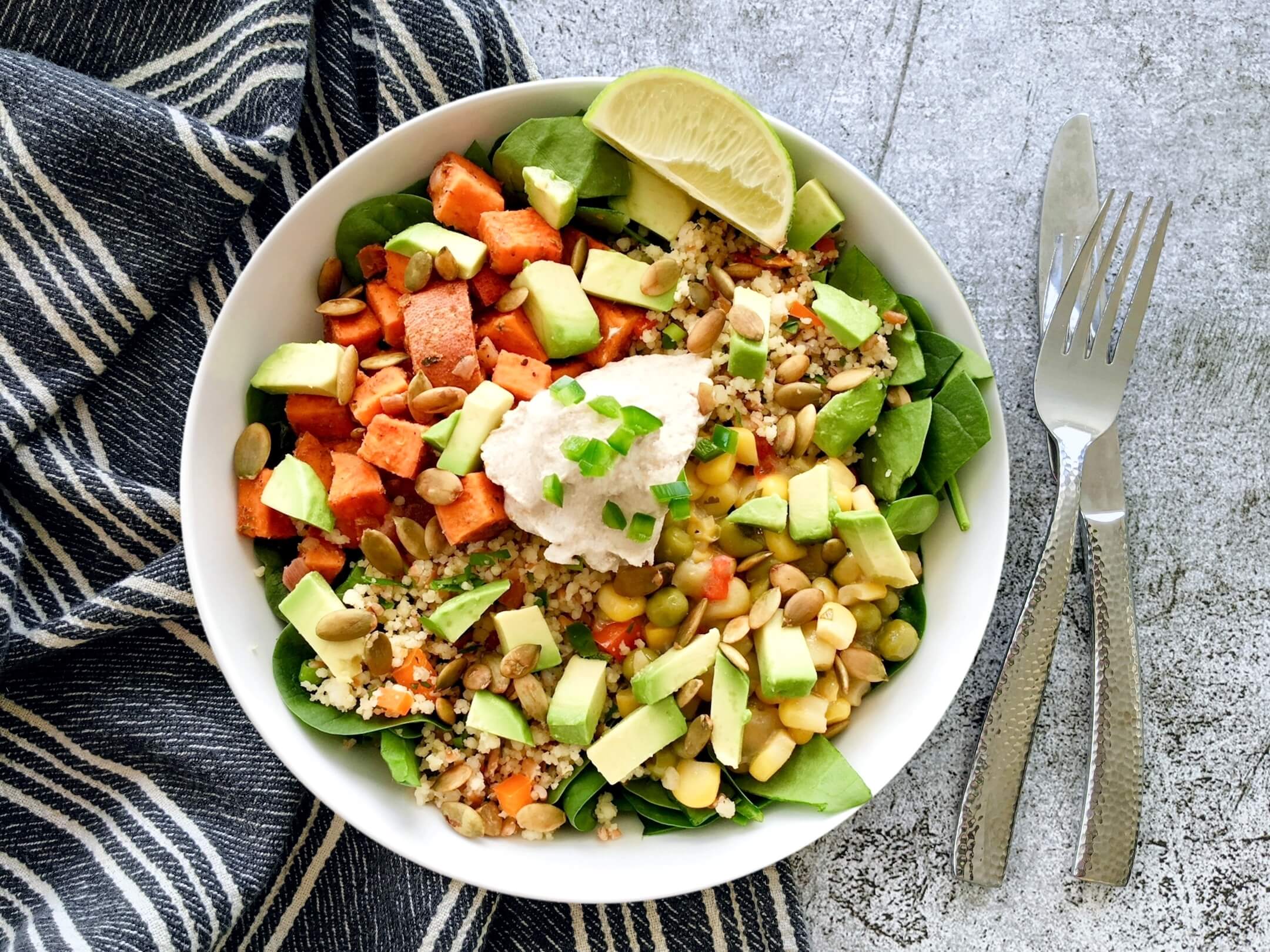 Coconut Creamed Corn & Peas with Roasted Sweeties and Seasoned Mixed Grains
