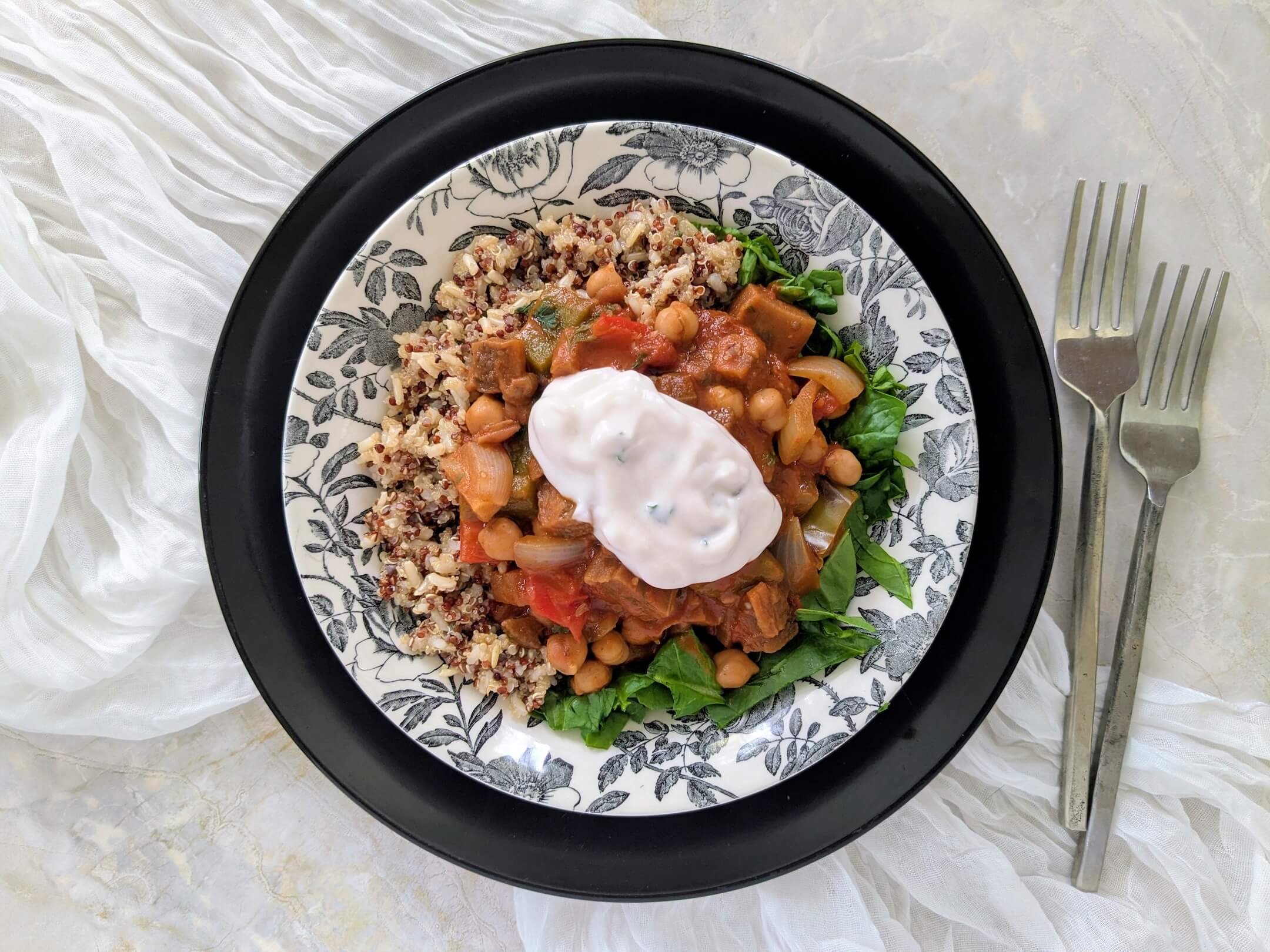 Eggplant & Chickpea Paprikash over Spinach