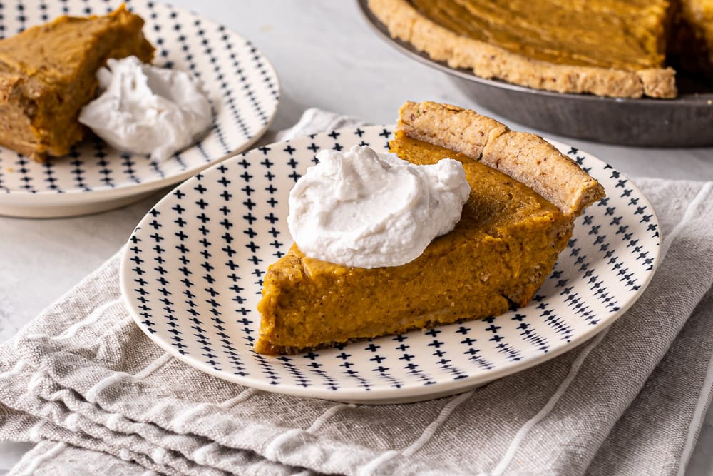 plant based pumpkin pie and whipped coconut whipped cream