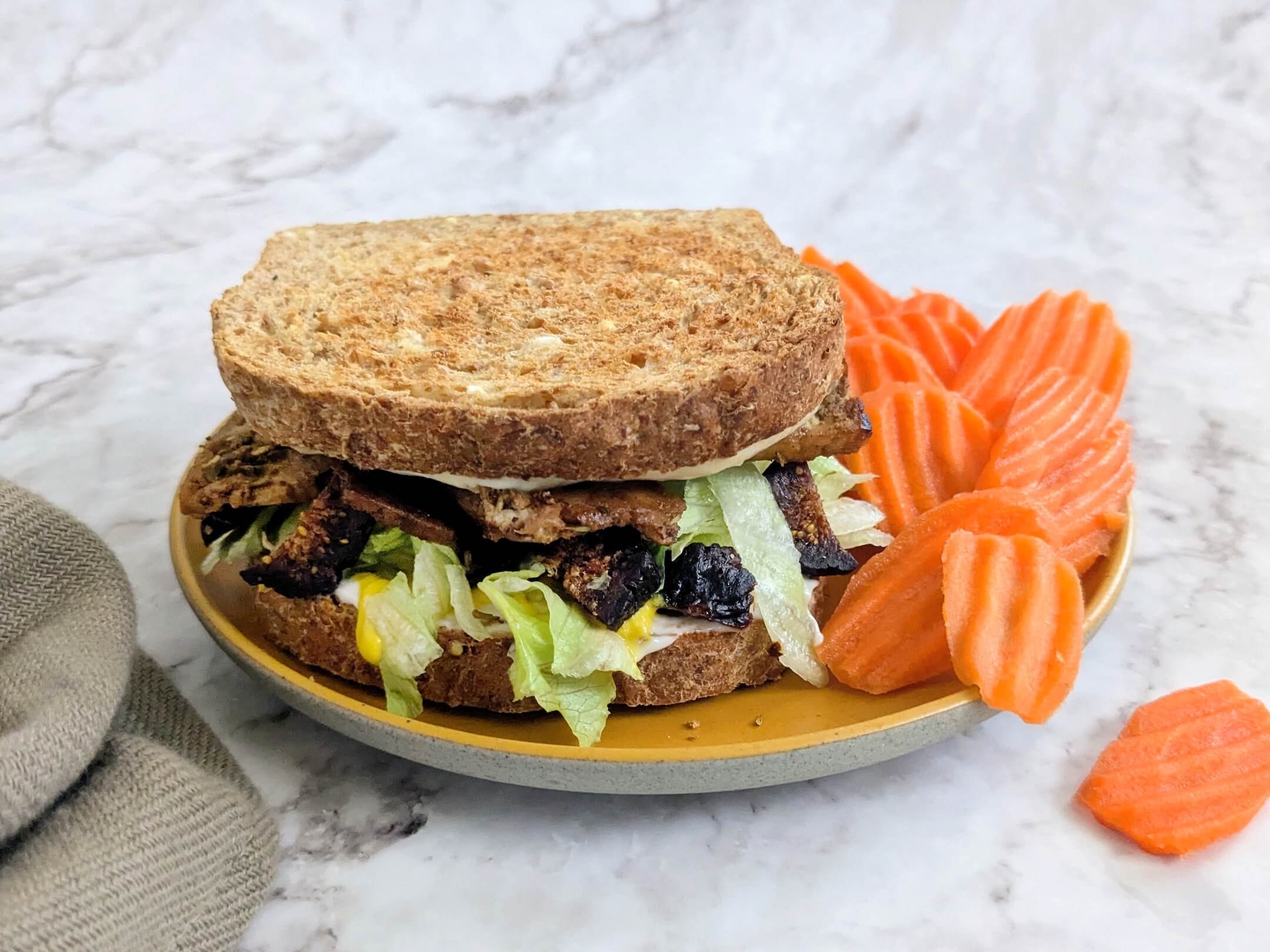 Tofu “Turkey” Sandwich and Carrot Chips