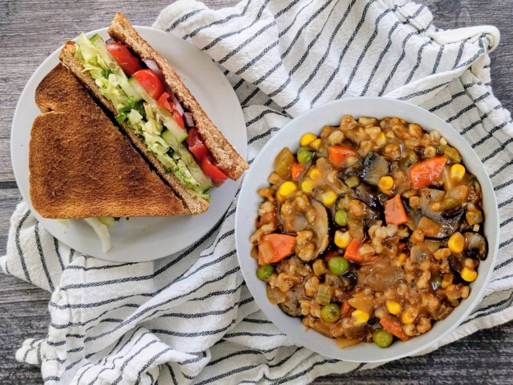 Mom’s Hearty Barley Soup and Loaded Fresh Veggie Sandwich