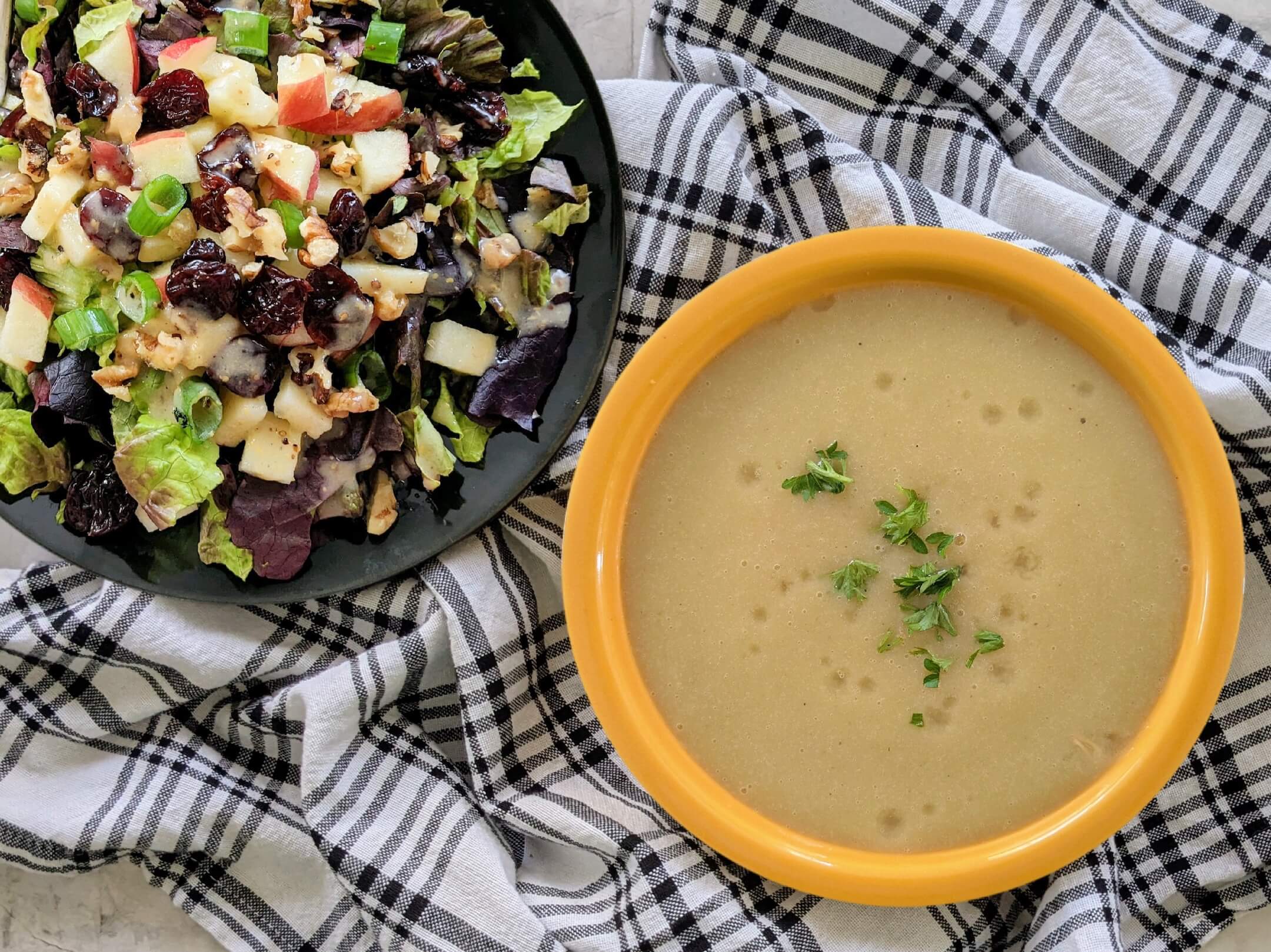 Classic Potato Leek Soup and Apple Orchard Salad.