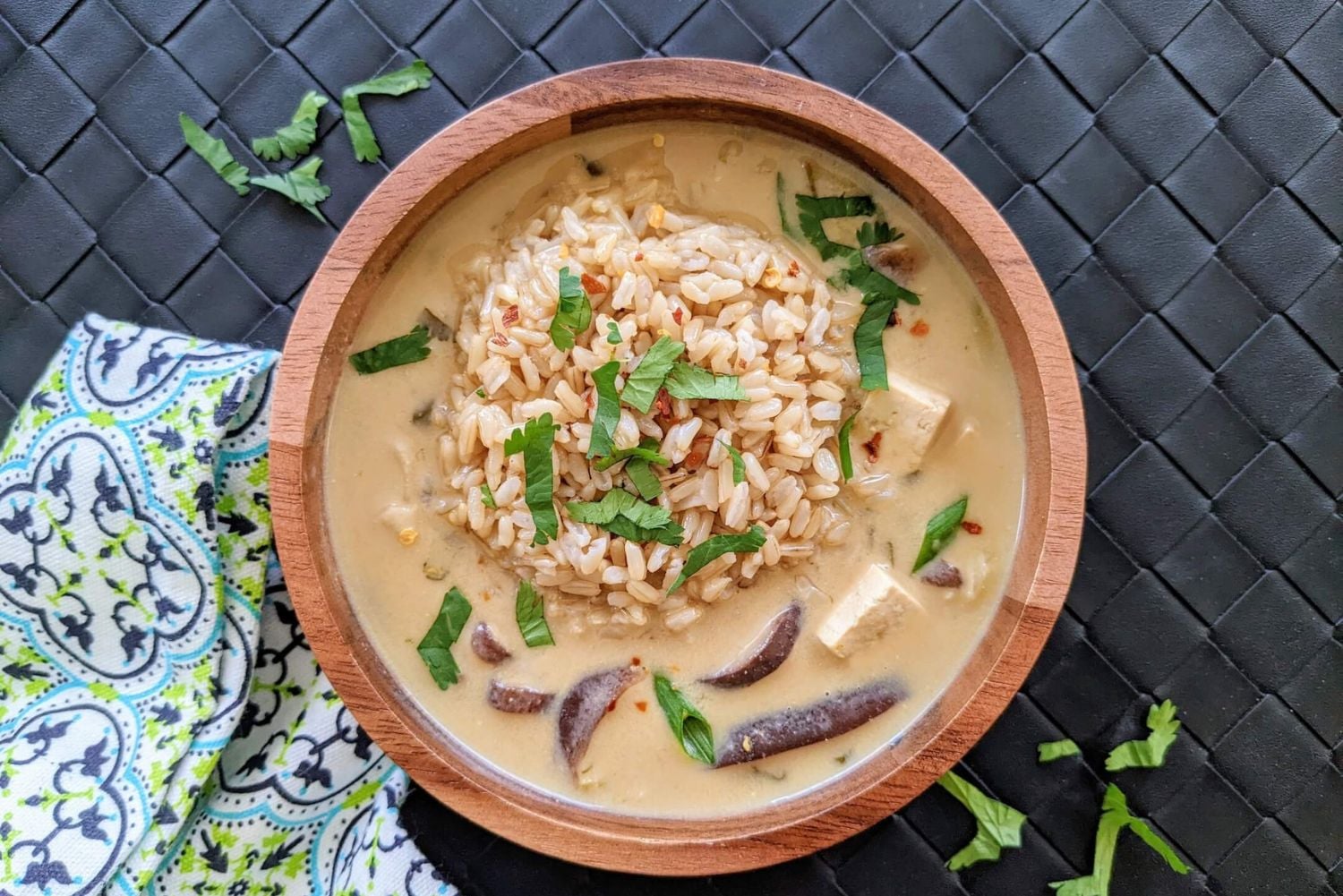 Lite Tom Kha-inspired Soup with Cilantro Brown Rice