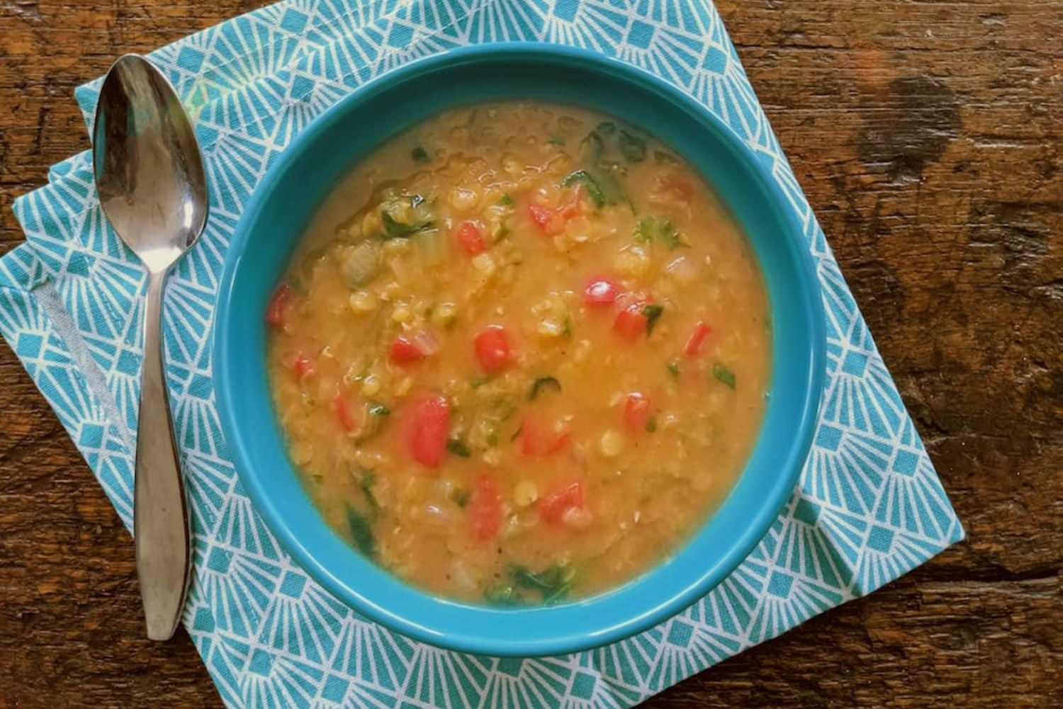 Spicy Red Lentil & Spinach Soup