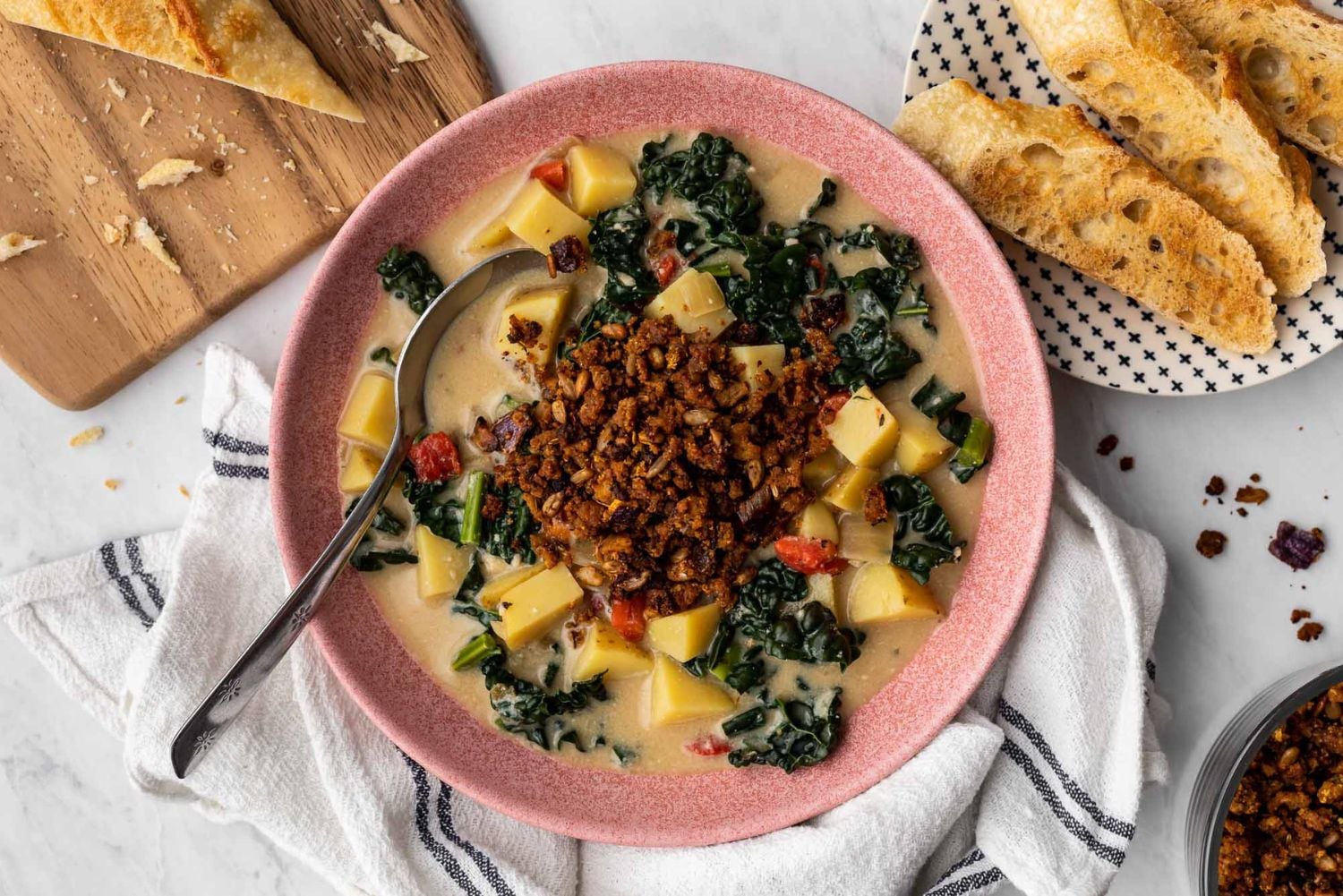 Zuppa Toscana (Tuscan Soup) and Sliced Baguette