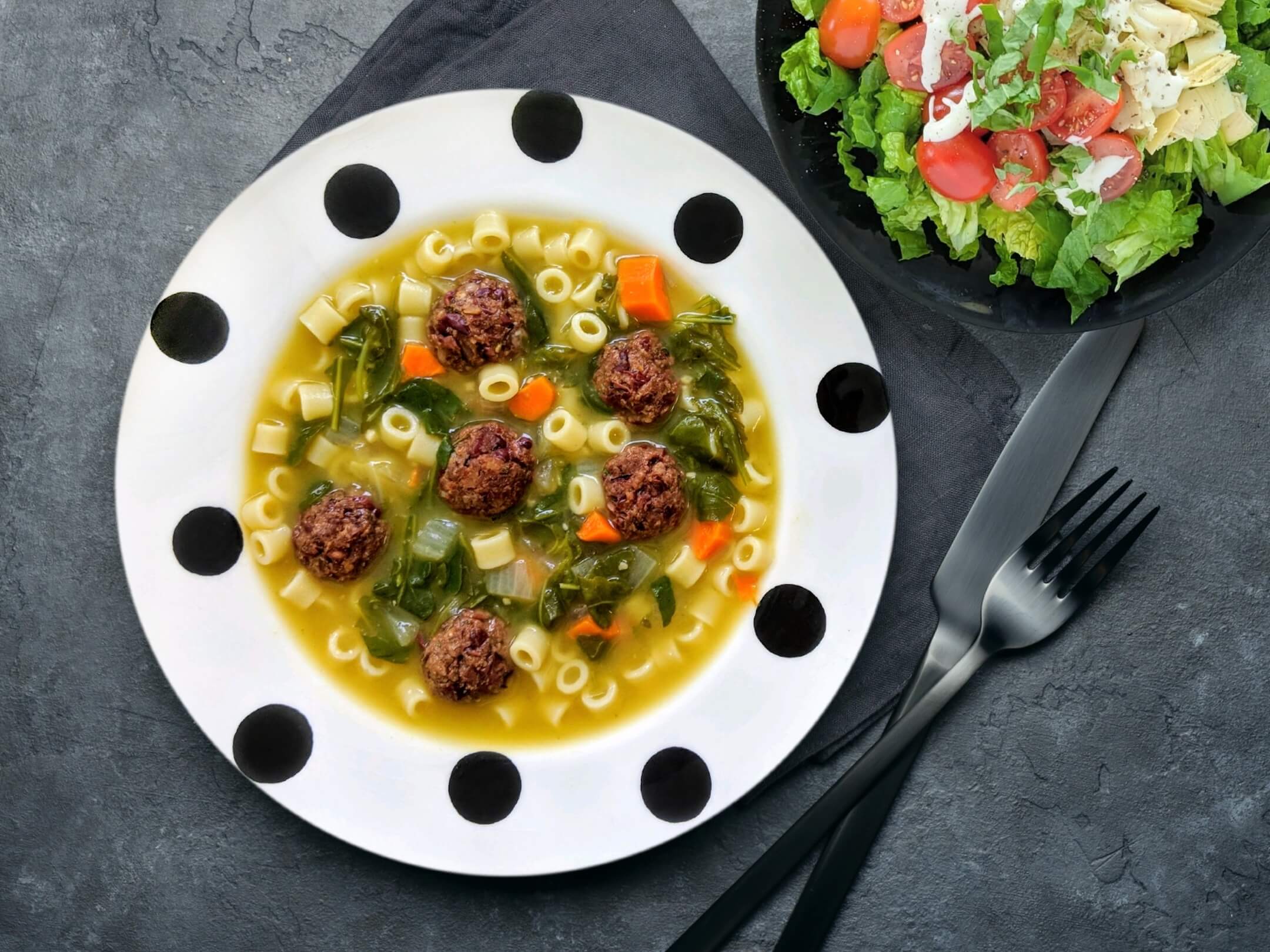 Italian Wedding Soup and Artichoke Side Salad