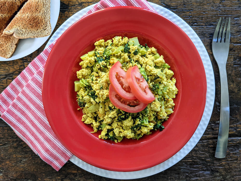 Plant based Cheesy Broccoli Tofu Scramble and Toast
