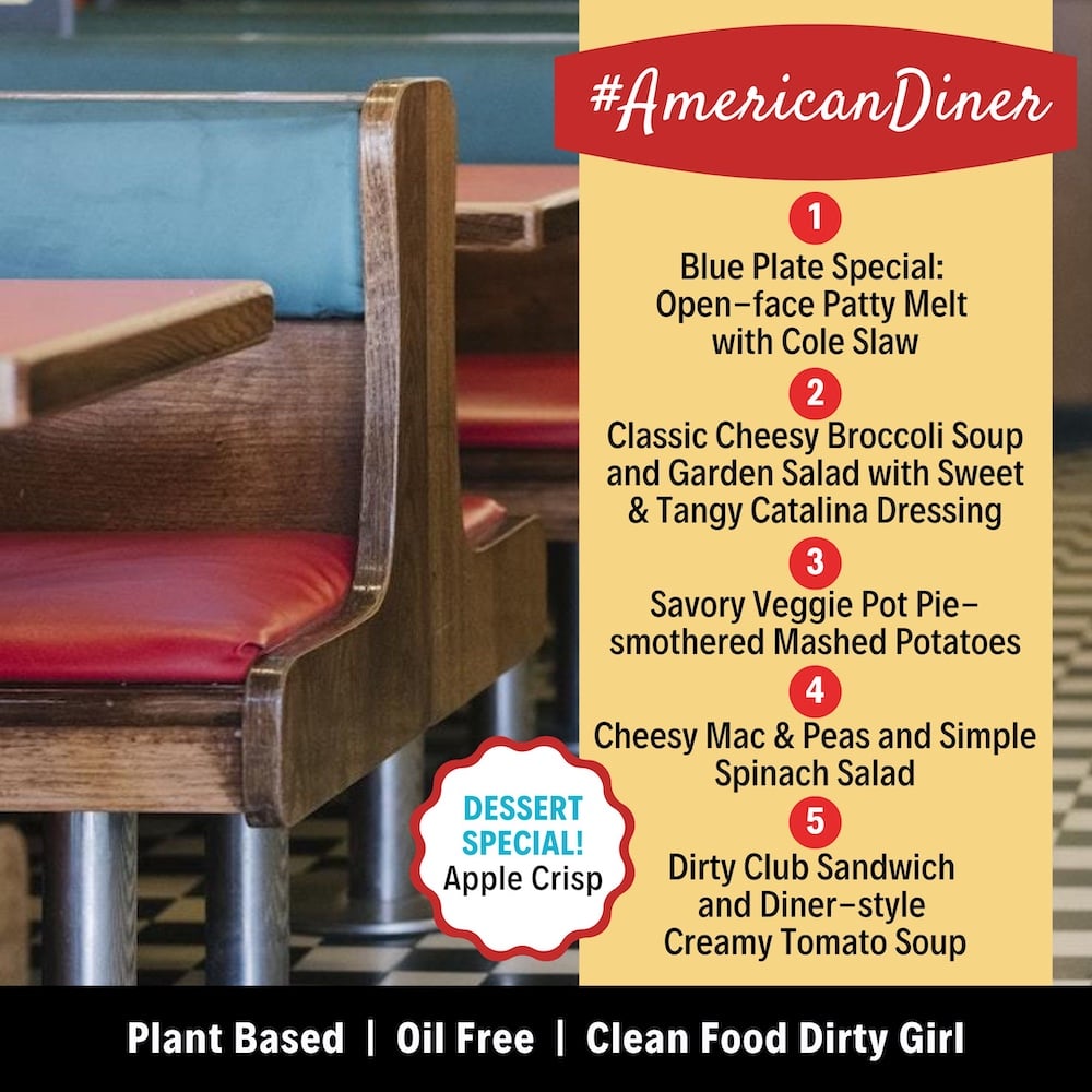 American Diner gourmet plant based meal plan menu