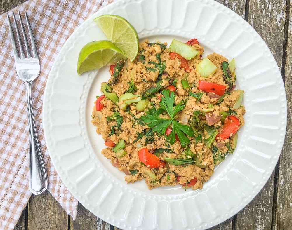 Garlic Sesame Couscous Stir Fry with Cilantro and Lime
