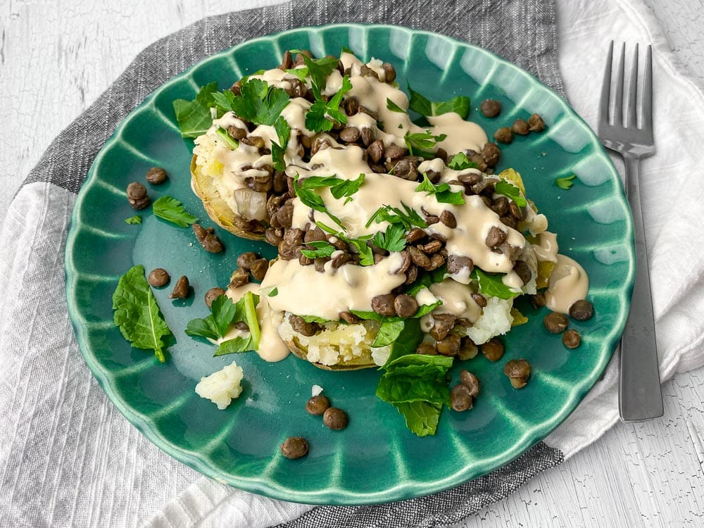 Baked Potatoes Topped with Seasoned Lentils