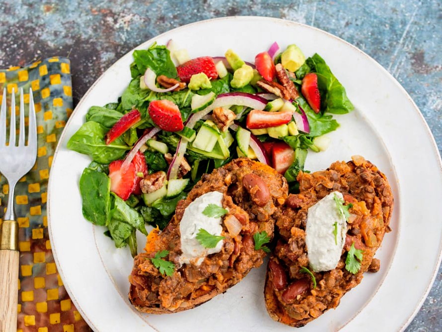 Dal Makhani with Roasted Sweet Potatoes and Strawberry