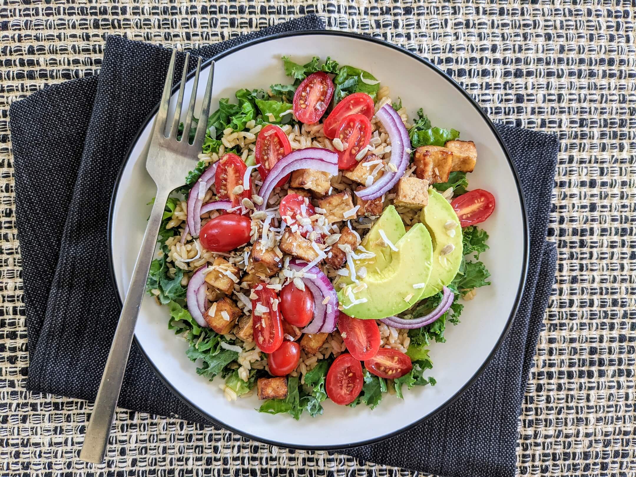 toasted coconut kale salad with tofu