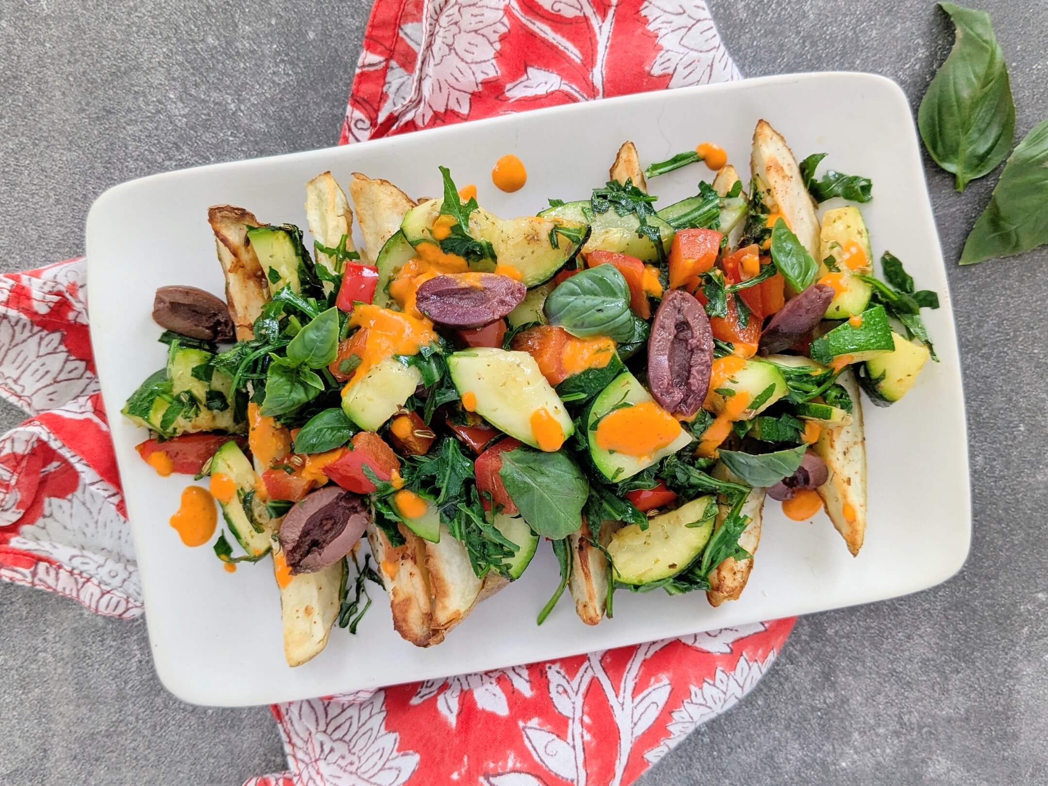 Loaded Steak Fries with Smoky Red Pepper Sauce