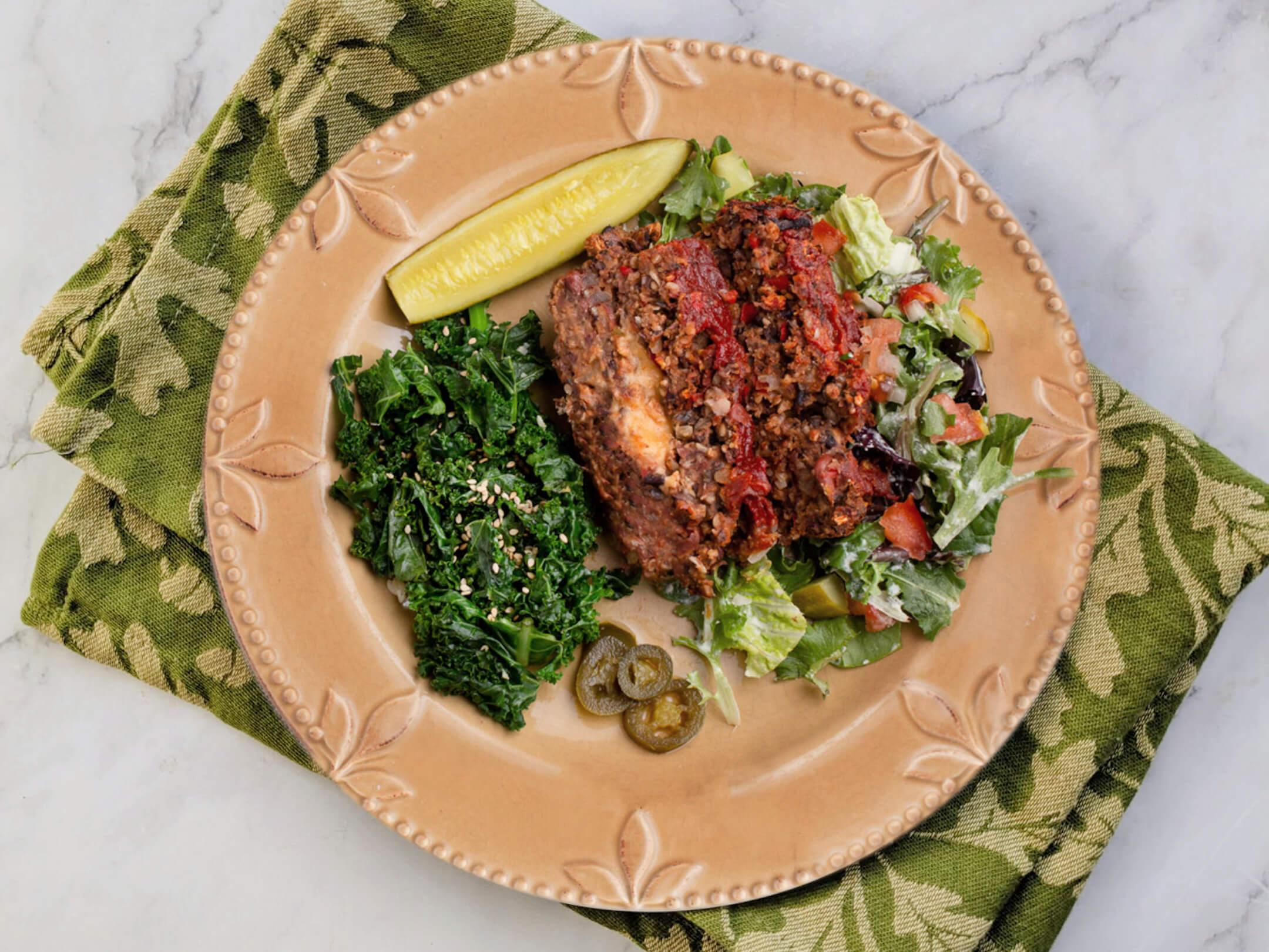 Juicy Lucy Veggie Loaf and Wilted Kale