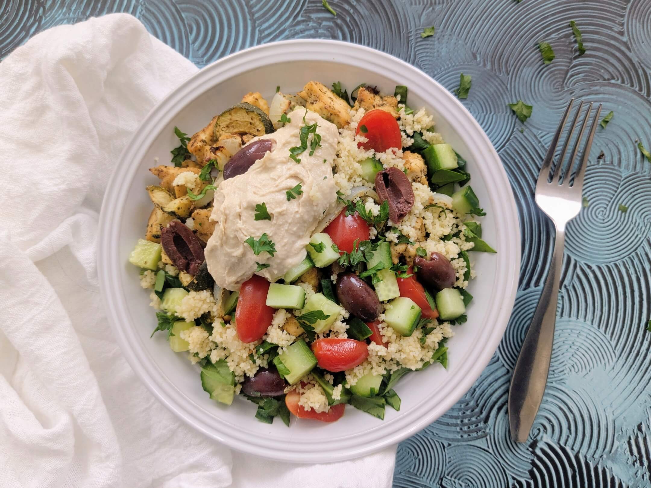 Greek-seasoned Tofu & Zucchini over Couscous
