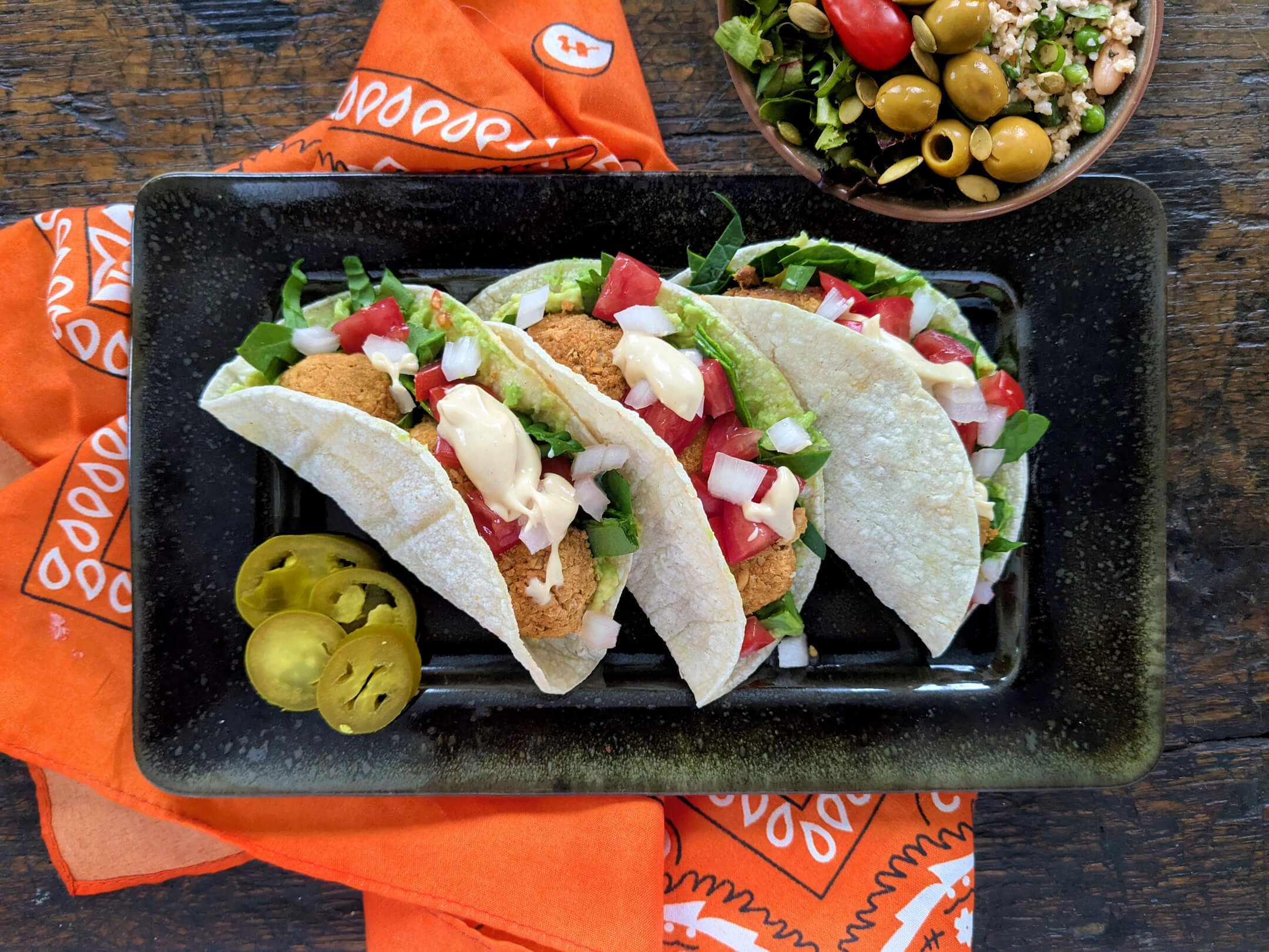  Bust Your Balls Tacos and Citrus Herb Pea Salad